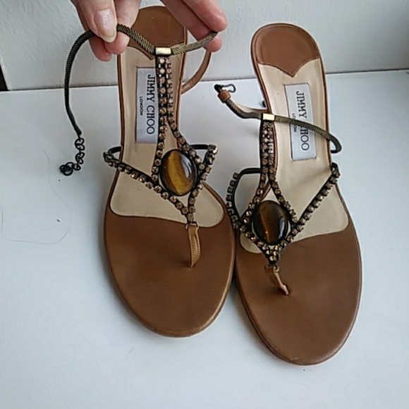 JIMMY CHOO 3,5 INCH BEJEWELED THONGS, 7 - Picture 1 of 7